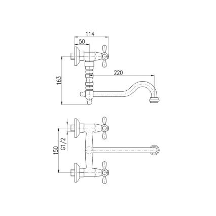 RAV Slezák MK101.5/29SM - Mitigeur évier/lavabo MORAVA RETRO 16,3 cm laiton vieilli