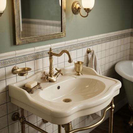 RAV Slezák MK121.0/8SM - Mitigeur évier/lavabo + bonde MORAVA RETRO 22,4 cm, laiton ancien