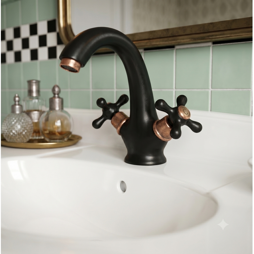 RAV Slezák MK128.0CMATSM - Mitigeur pour lavabo MORAVA RETRO 16 cm noir/laiton