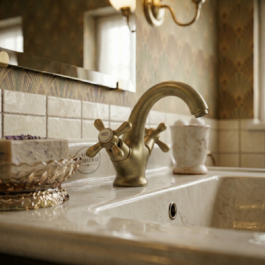 RAV Slezák MK128.0SM - Mitigeur de lavabo MORAVA RETRO 16 cm, finition laiton vieilli