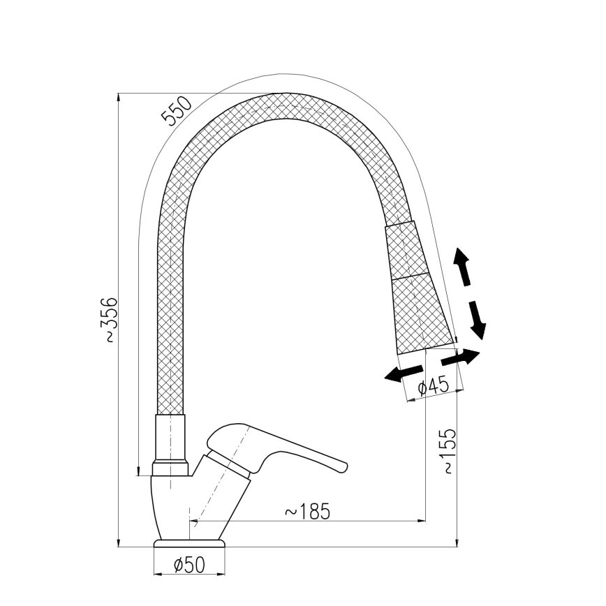 RAV Slezák SA006.0/13 - Mitigeur d'évier à bec flexible SAZAVA 35,6 cm noir/chrome brillant