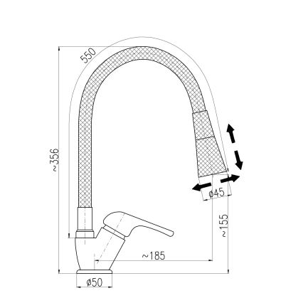 RAV Slezák SA006.0/13S - Mitigeur d'évier SAZAVA 35,6 cm à bec flexible, gris/chrome brillant