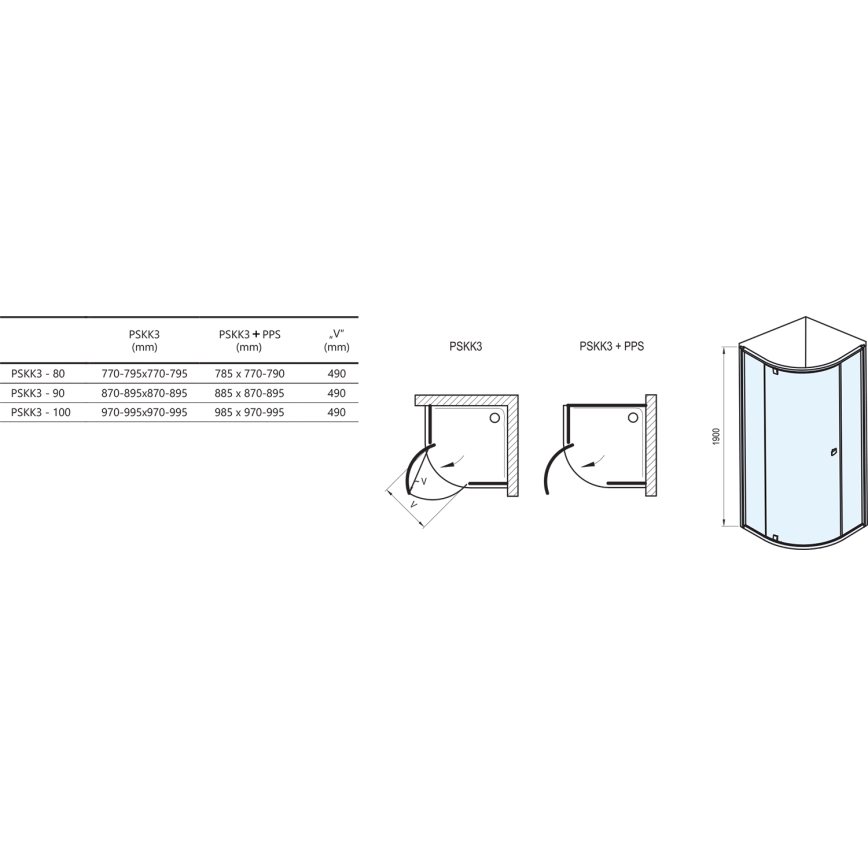 Ravak 37677U00Z1 - Cabine de douche quart de cercle PIVOT, 3 panneaux, 90 x 90 cm, verre satiné