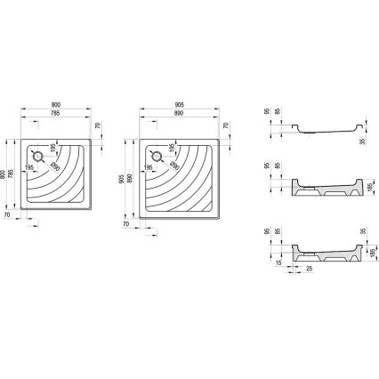 Ravak A007701120 - Receveur de douche carré ANGELA 90x90 cm blanc