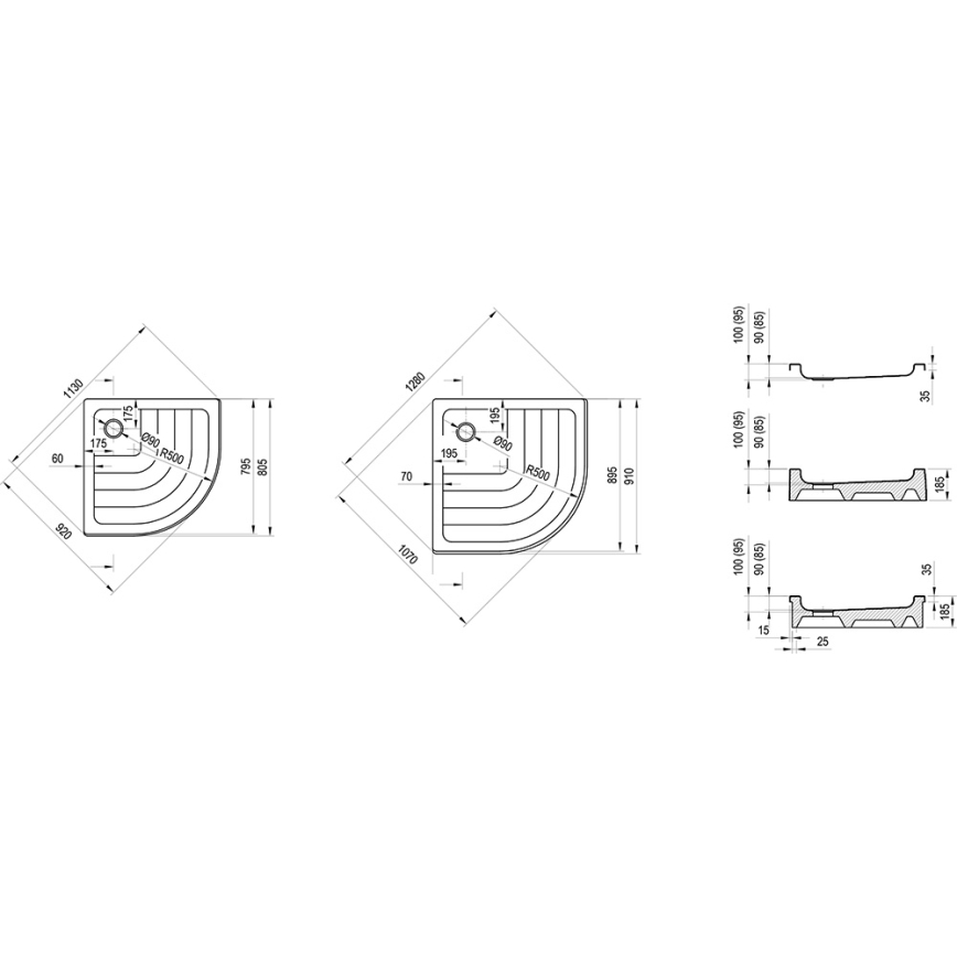 Ravak A207001120 - Receveur de douche quart de cercle RONDA 90 x 90 cm blanc