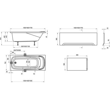Ravak CP11000000 - Baignoire VANDA 160x70 cm acrylique/blanc brillant