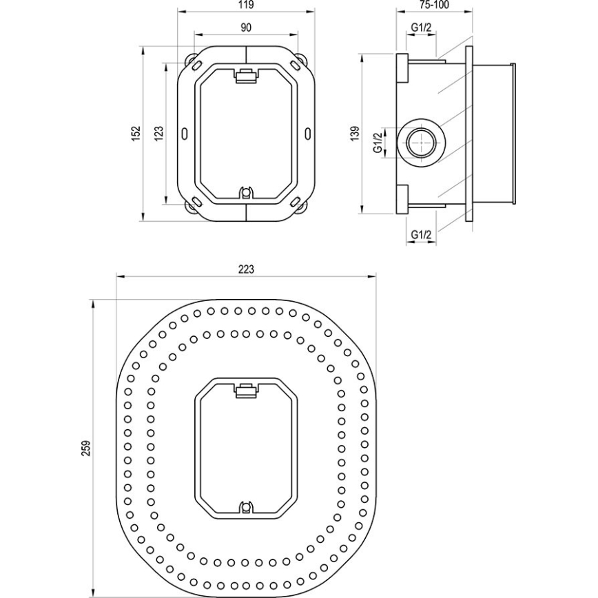 Ravak X070052 - Corps d'encastrement pour mitigeurs encastrés R-BOX RB 070.50, 15,2 x 11,9 cm