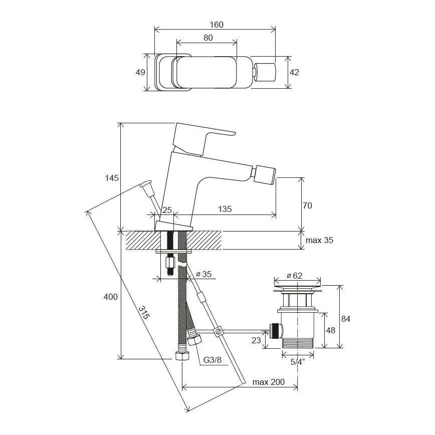 Ravak X070155 - Mitigeur pour bidet + bonde FREE noire