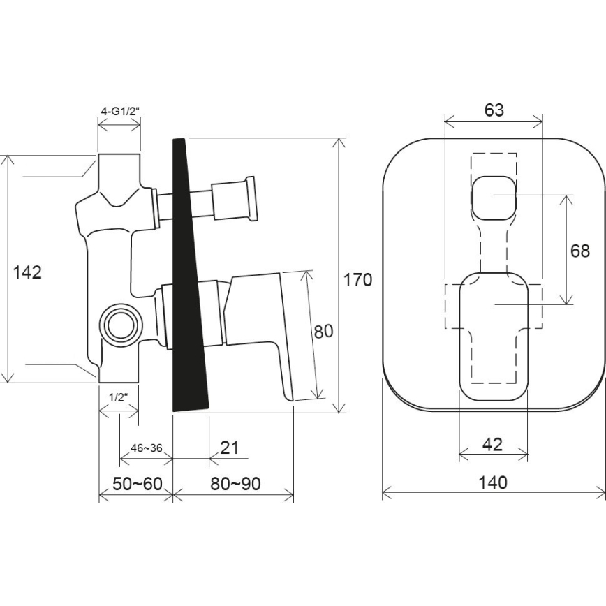 Ravak X070156 - Mitigeur de douche pour installation encastrée FREE noir