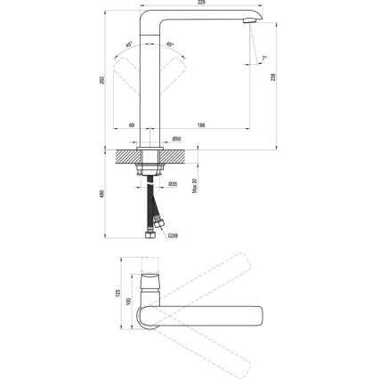 Ravak X070174 - Mitigeur lavabo/évier FLAT 26,2 cm noir mat