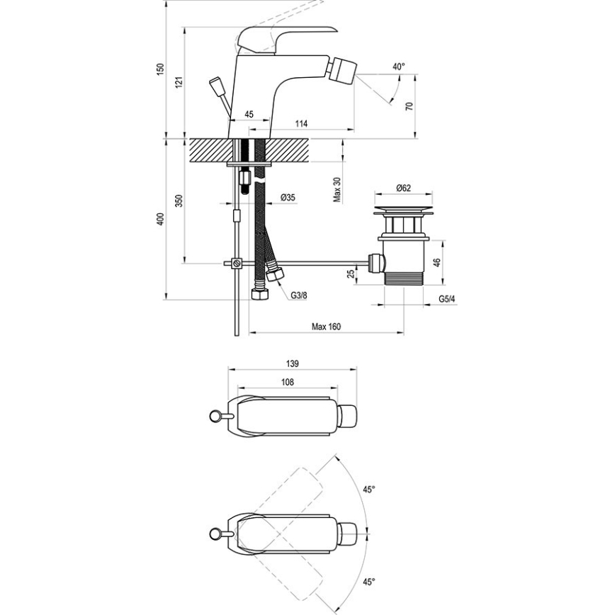 Ravak X070178 - Mitigeur pour bidet FLAT noir mat