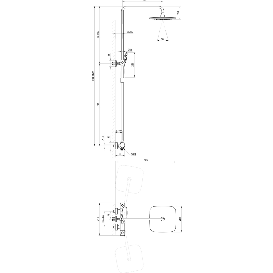 Ravak X070442 - Ensemble de douche FLAT avec mitigeur thermostatique, chrome brillant