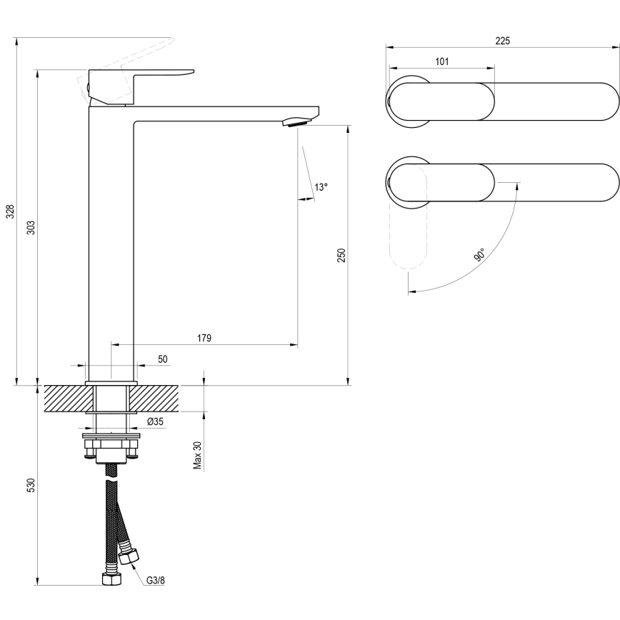 Ravak X070449 - Mitigeur pour lavabo CHROME 30 cm, finition chrome brillant
