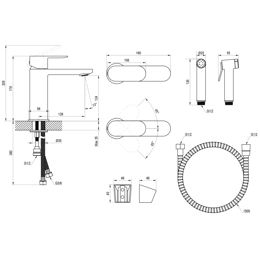 Ravak X070462 - Mitigeur de lavabo avec douchette pour bidet CHROME noir