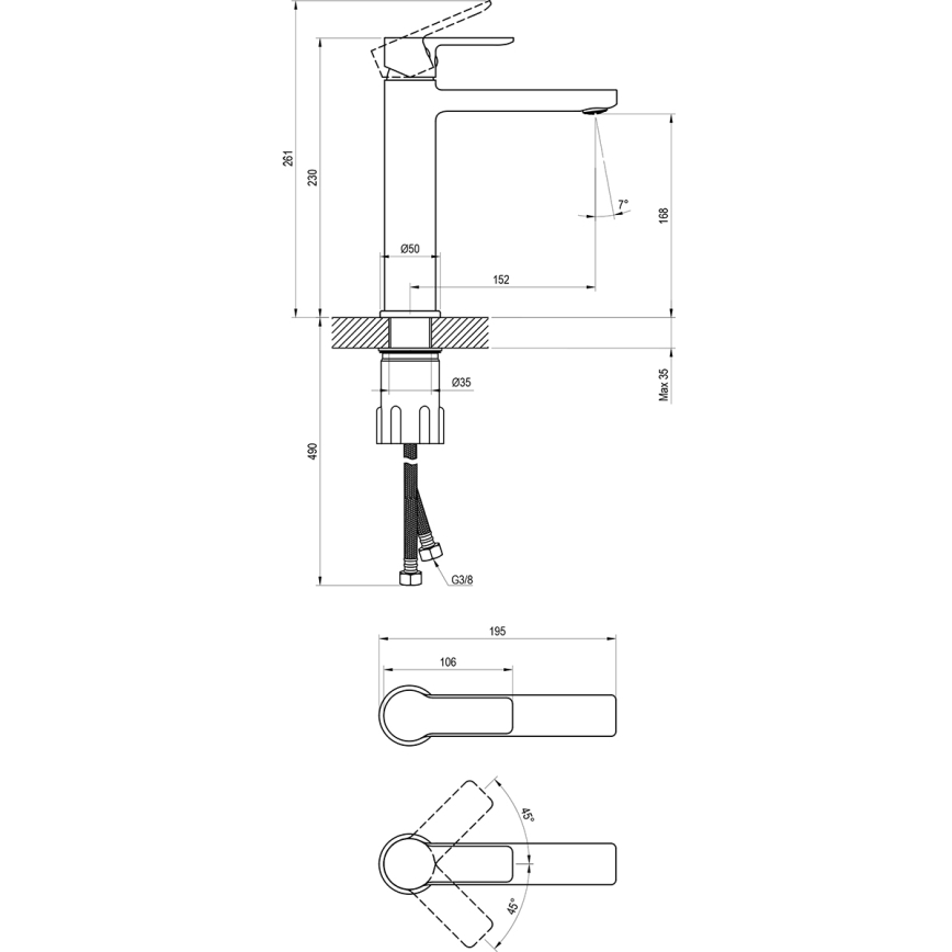 Ravak X070483 - Mitigeur pour lavabo SOLAR 23 cm chromé brillant