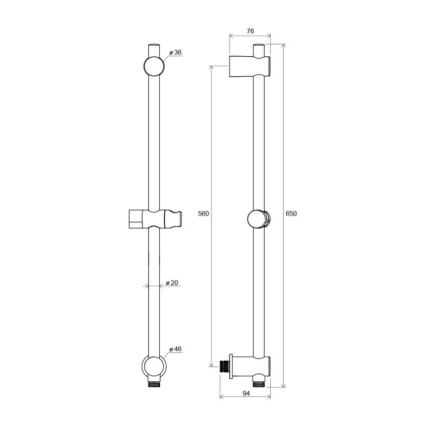 Ravak X07P342 - Barre de douche avec sortie murale, 65 cm, finition chrome brillant