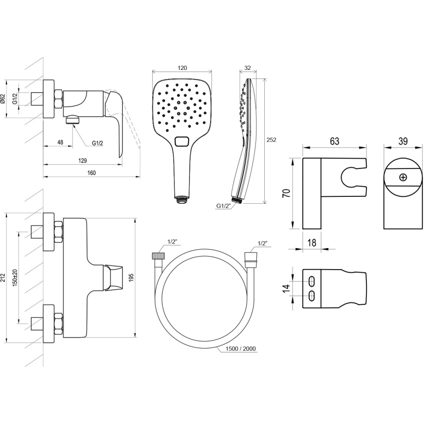 Ravak X07S116 - Ensemble de douche avec mitigeur FLAT, noir mat