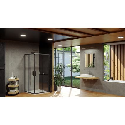 Ravak X1LM70300Z1 - Cabine de douche d'angle à quatre panneaux BLIX SLIM 90x90 cm noire
