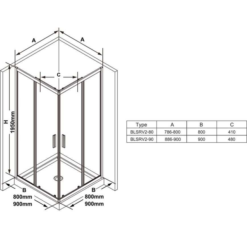 Ravak X1LM70C00Z1 - Cabine de douche d'angle 4 panneaux BLIX SLIM 90 x 90 cm, finition chrome brillant