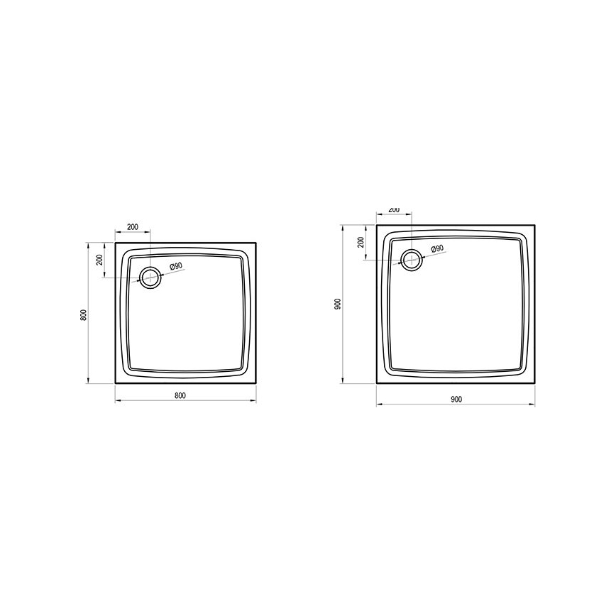 Ravak XA034411010 - Receveur de douche carré PERSEUS 80x80 cm blanc