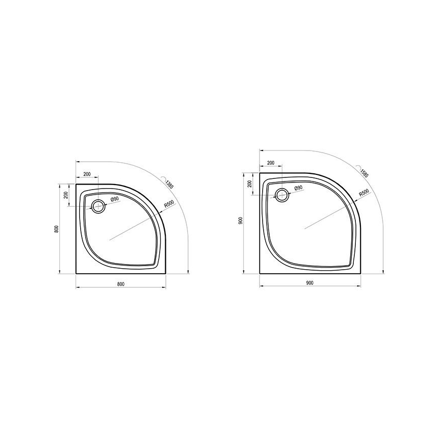 Ravak XA237711010 - Receveur de douche quart de cercle ELIPSO 90x90 cm blanc