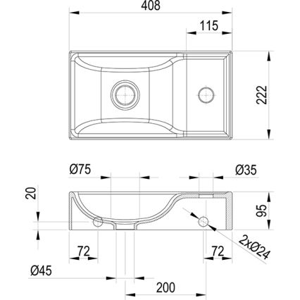 Ravak XJXP1240000 - Lavabo suspendu VEDA 40,8x22,2 cm céramique/blanc