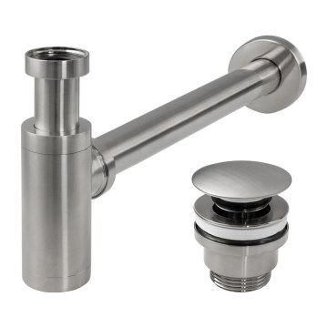 REA-A4400 - Siphon de lavabo avec bonde Click-Clack, diamètre 6,4 cm, nickel