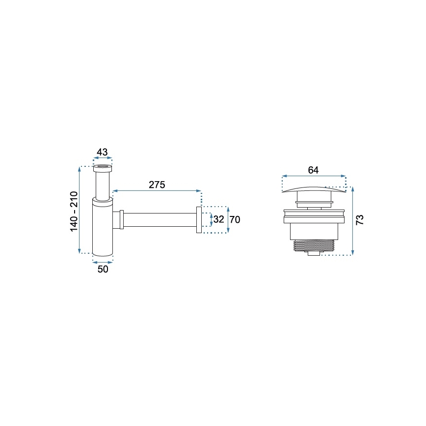 REA-A6952 - Siphon pour lavabo avec bonde CLICK-CLACK, Ø 6,4 cm, blanc