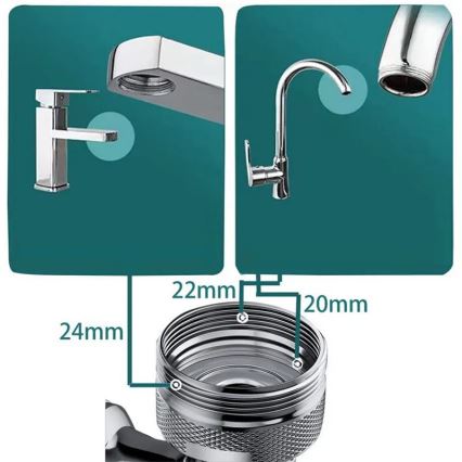 REA-B0660 - Embout pivotant pour robinet de lavabo, chromé brillant