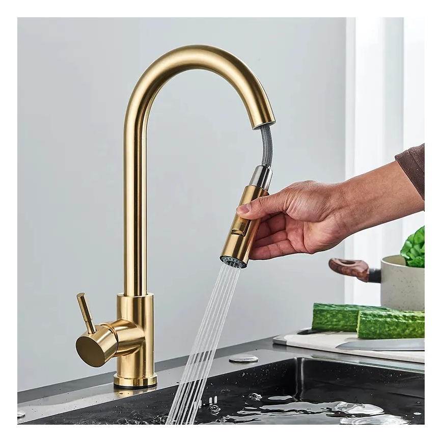 REA-B0669 - Mitigeur d'évier à douchette extractible FRESH 39,5 cm doré