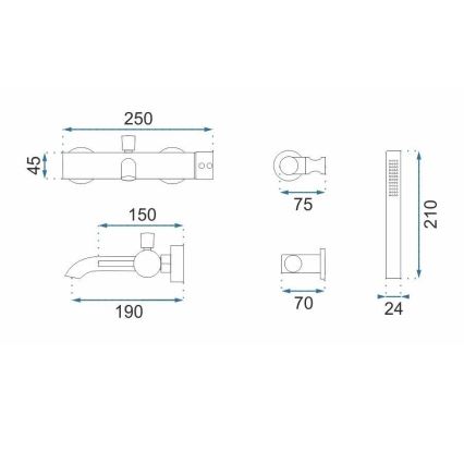 REA-B1115 - Ensemble pour baignoire LUNGO en cuivre brossé