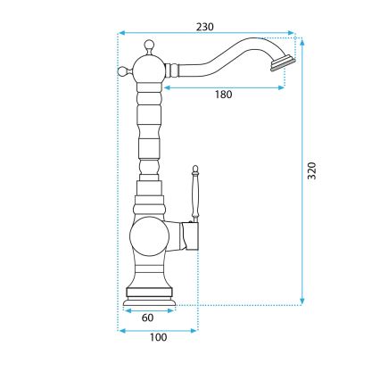 REA-B2500 - Mitigeur pour lavabo VENICE RETRO 32 cm, finition dorée brossée