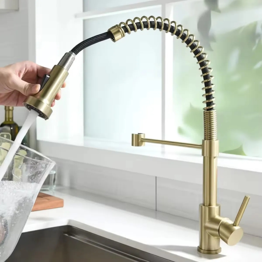 REA-B4821 - Mitigeur d'évier COLIN 42,5 cm avec douchette extractible, fini doré brossé