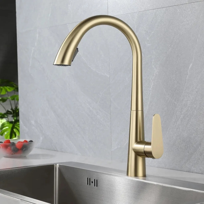 REA-B5312 - Mitigeur d'évier ROSS 43 cm avec douchette extractible, finition dorée brossée