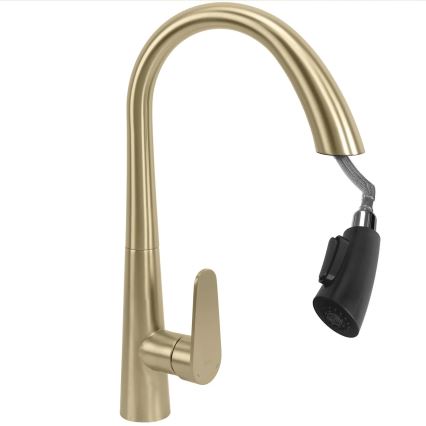 REA-B5312 - Mitigeur d'évier ROSS 43 cm avec douchette extractible, finition dorée brossée