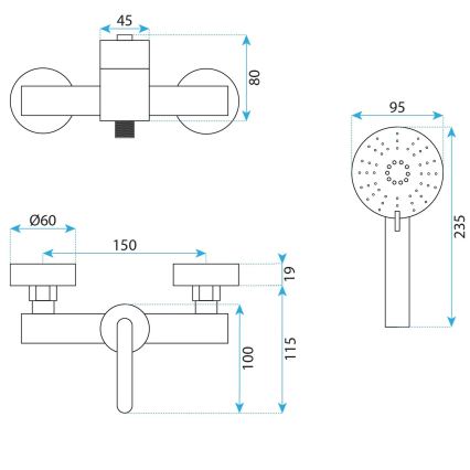 REA-B5500 - Ensemble de douche avec mitigeur ONTARIO noir
