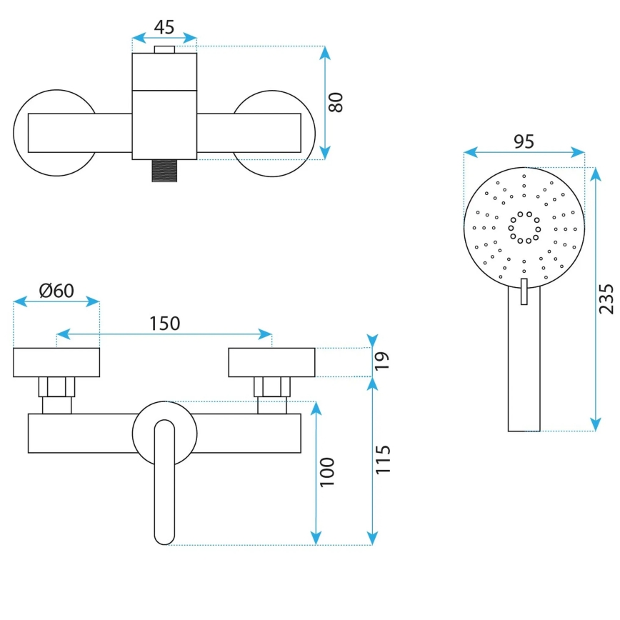 REA-B5501 - Ensemble de douche ONTARIO avec mitigeur, finition dorée brossée