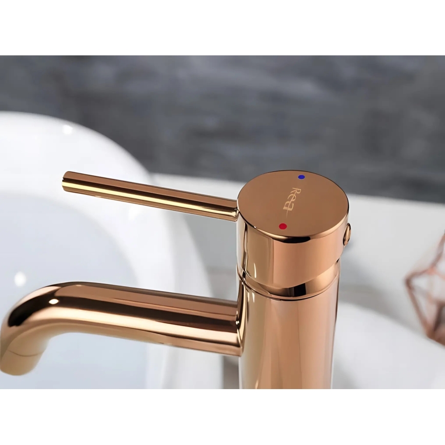 REA-B6321 - Mitigeur pour lavabo LUNGO 28 cm, finition or rose