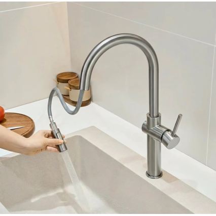 REA-B6330 - Mitigeur d'évier FRESH à douchette extractible, 45 cm, finition nickel