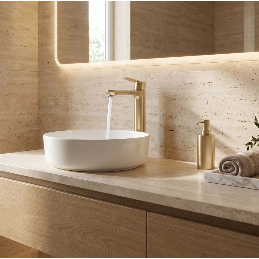 REA-B6671 - Mitigeur pour lavabo LOGAN 29,5 cm doré brossé