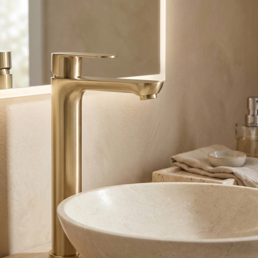 REA-B6671 - Mitigeur pour lavabo LOGAN 29,5 cm doré brossé