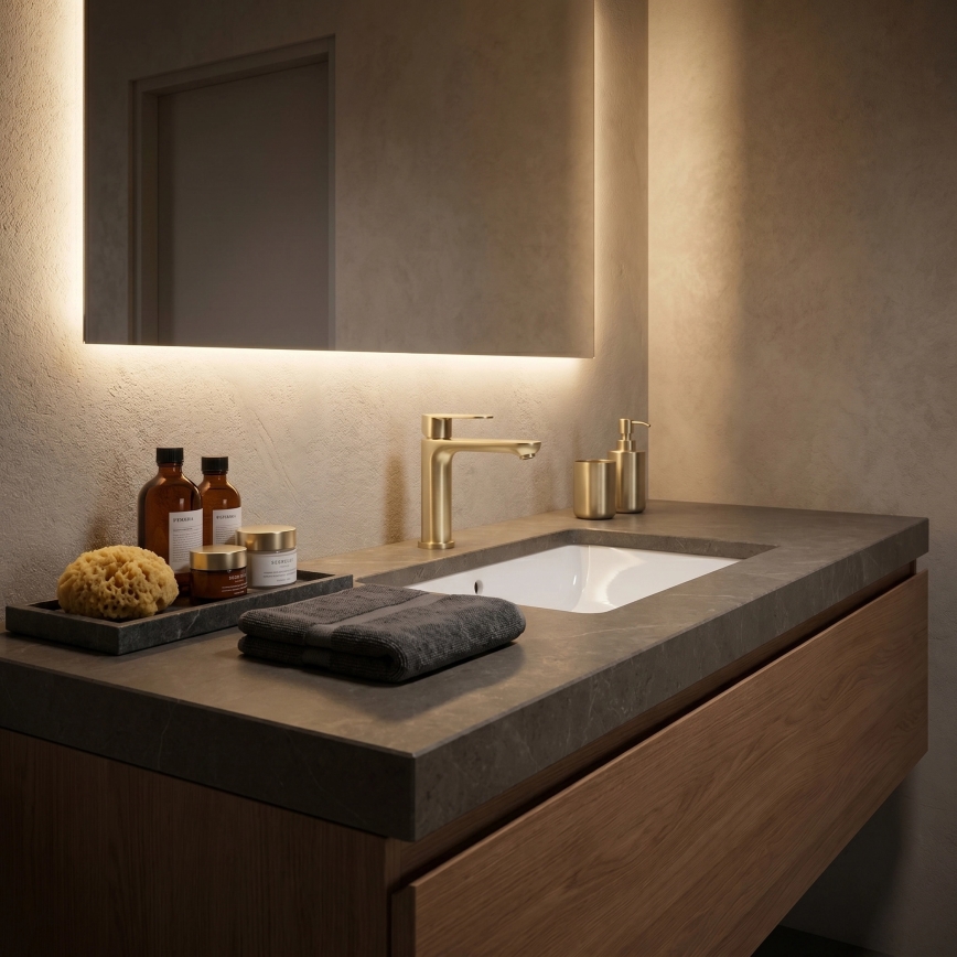 REA-B6697 - Mitigeur lavabo LOGAN 18,5 cm doré brossé
