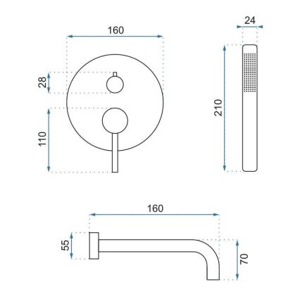 REA-B7503 - Ensemble pour baignoire avec mitigeur encastré LUNGO or brossé