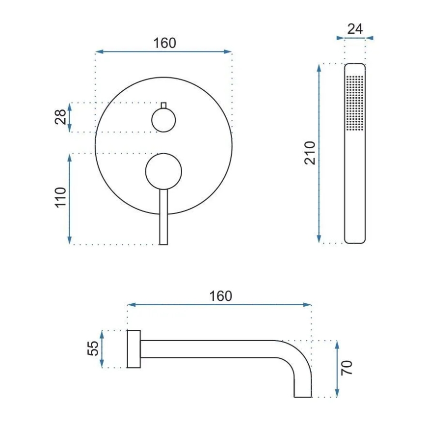 REA-B7503 - Ensemble pour baignoire avec mitigeur encastré LUNGO or brossé