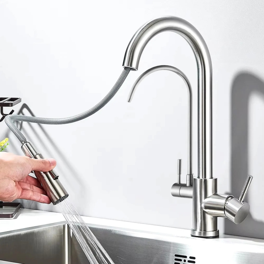 REA-B7563 - Mitigeur pour évier avec douchette extractible et système de filtration intégré ECO FRESH 37,5 cm, finition nickel