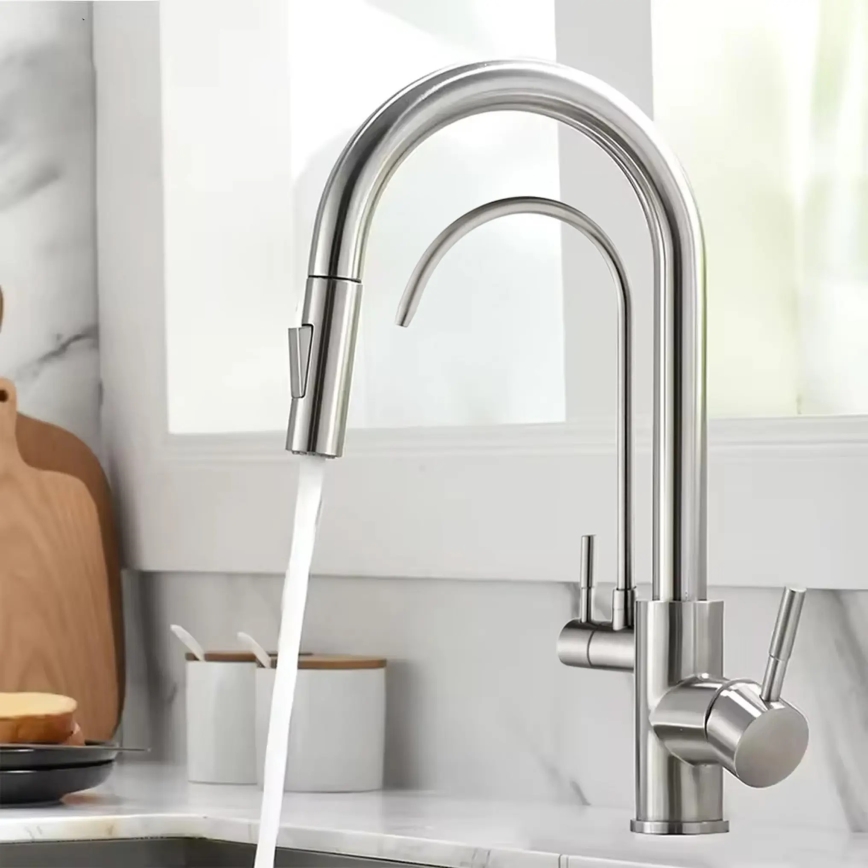 REA-B7563 - Mitigeur pour évier avec douchette extractible et système de filtration intégré ECO FRESH 37,5 cm, finition nickel