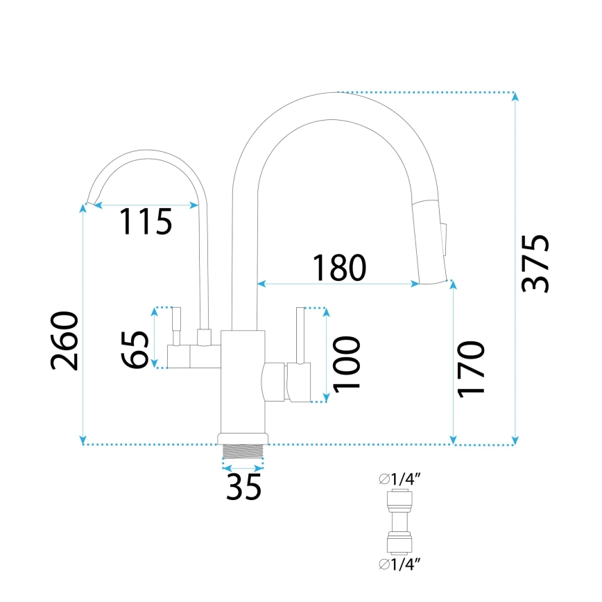 REA-B7563 - Mitigeur pour évier avec douchette extractible et système de filtration intégré ECO FRESH 37,5 cm, finition nickel