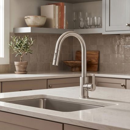 REA-B7573 - Mitigeur d'évier ONTARIO 38 cm avec douchette extractible, finition nickel