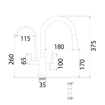 REA-B7596 - Mitigeur d'évier avec douchette extractible et filtration ECO FRESH, 37,5 cm, finition dorée brossée