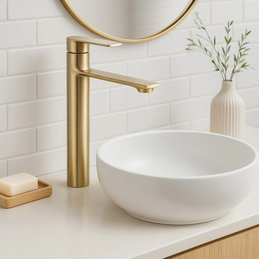 REA-B7962 - Mitigeur pour lavabo STORM 29,5 cm doré brossé